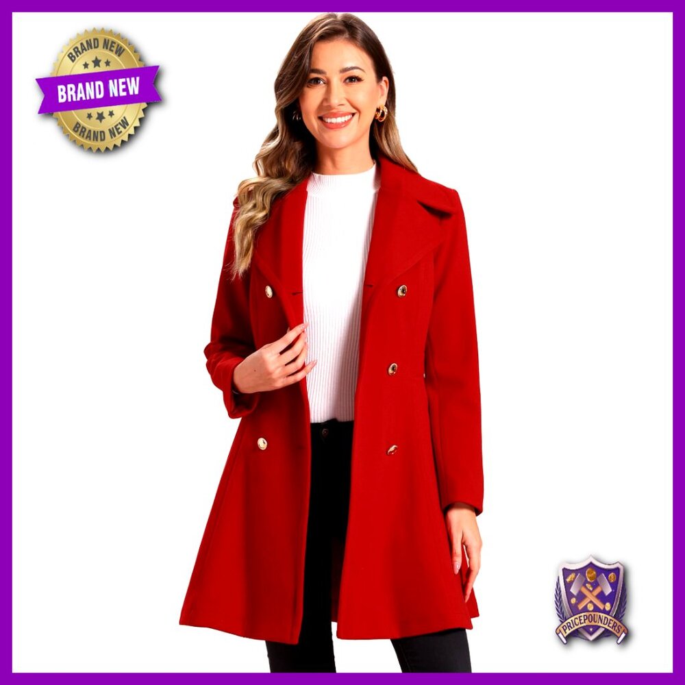 A-Line Double Breasted Pea Coat Lapel Collar Long Winter Wool Classic Elegant